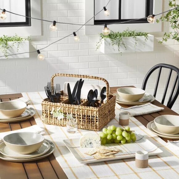 11" Tonal Melamine Dinner Plate Set 4pk - Hearth & Hand Magnolia - Cream/Natural - Picture 2 of 7